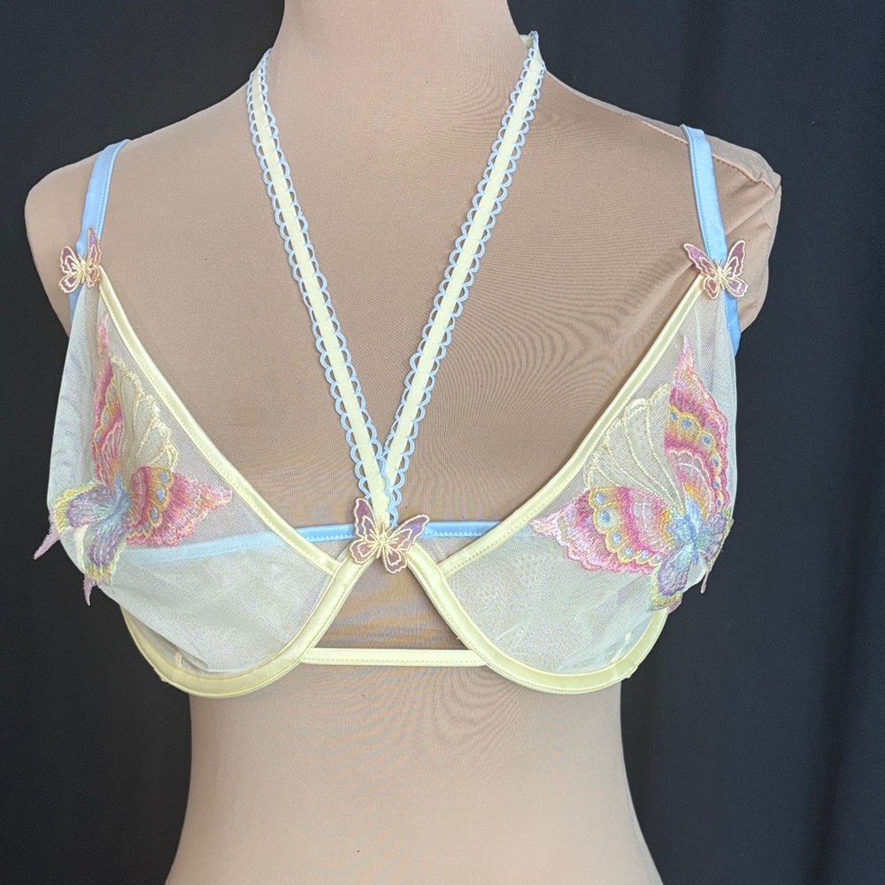 For Love And Lemons Yellow and Blue Butterfly Bra